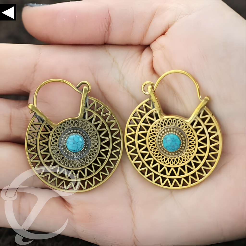 Brass Earring with Turquoise Pendant 228