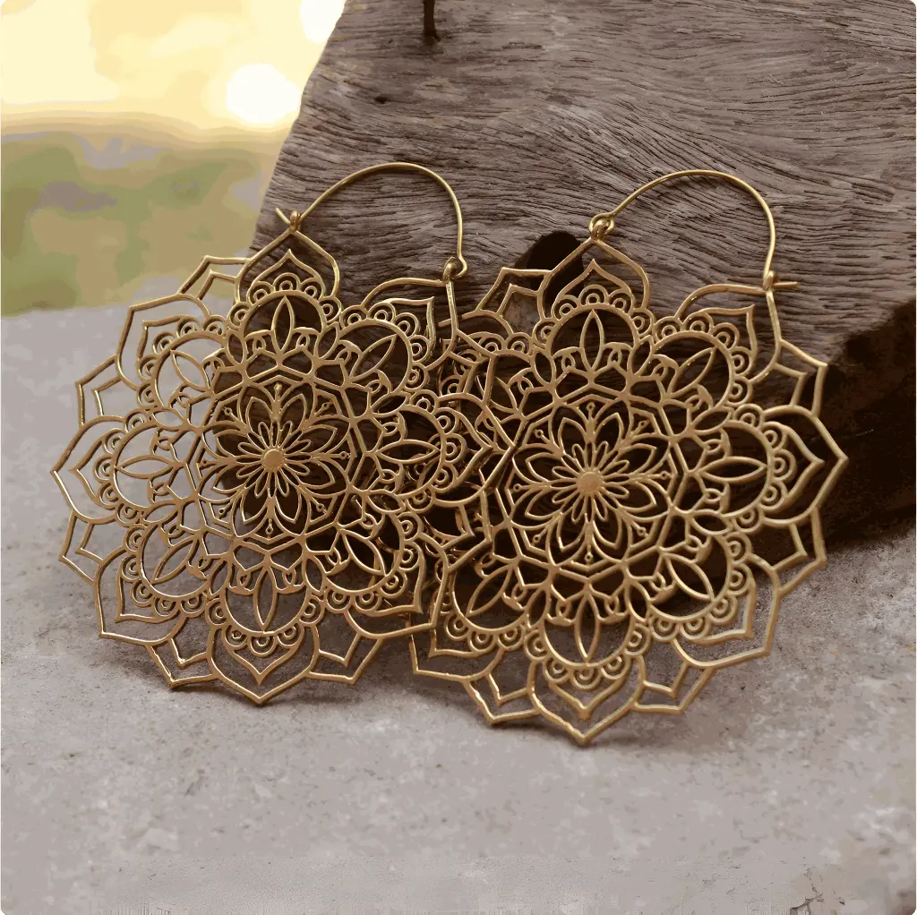 Boho Mandala Lotus  Flower Hoop Earring