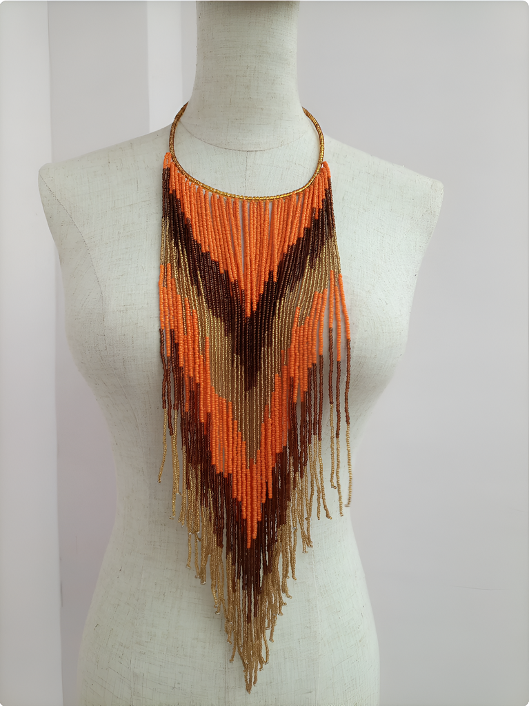 Orange Long Beaded Necklace