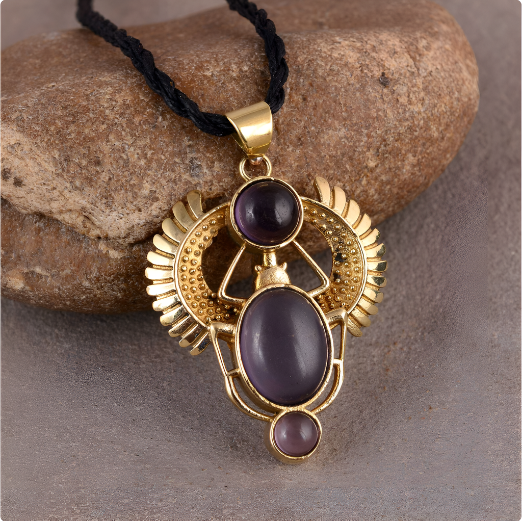 Golden Scarab Amethyst Necklace