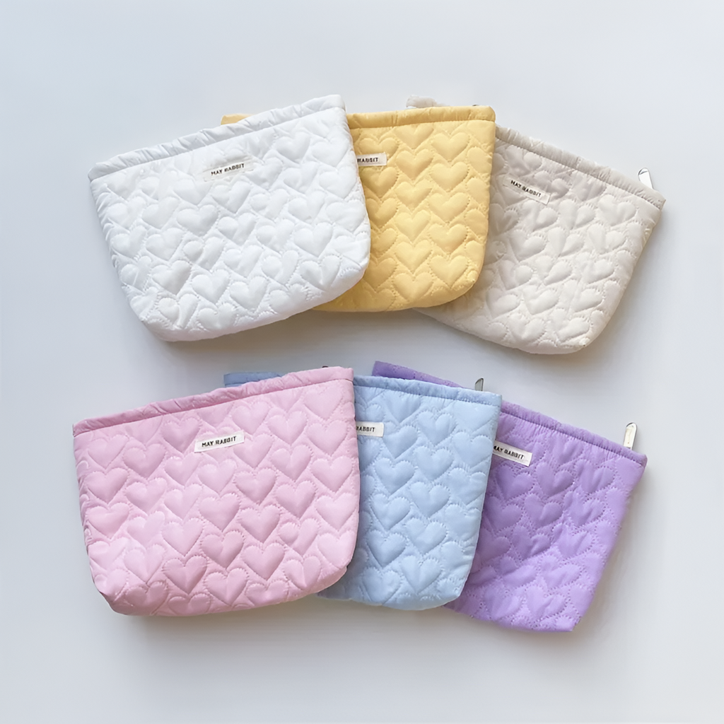 Heart Quilted Makeup Bag