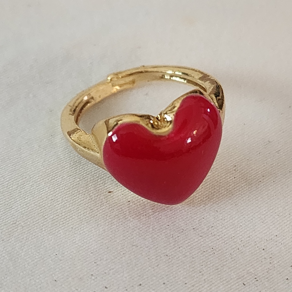 Red Heart Ring Brass & Enamel