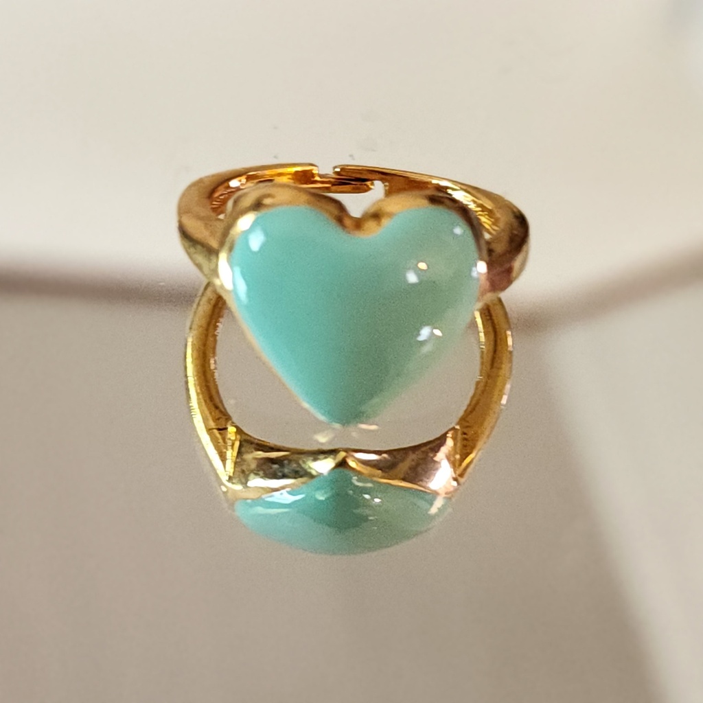 Sea Green Brass & Enamel Heart Ring