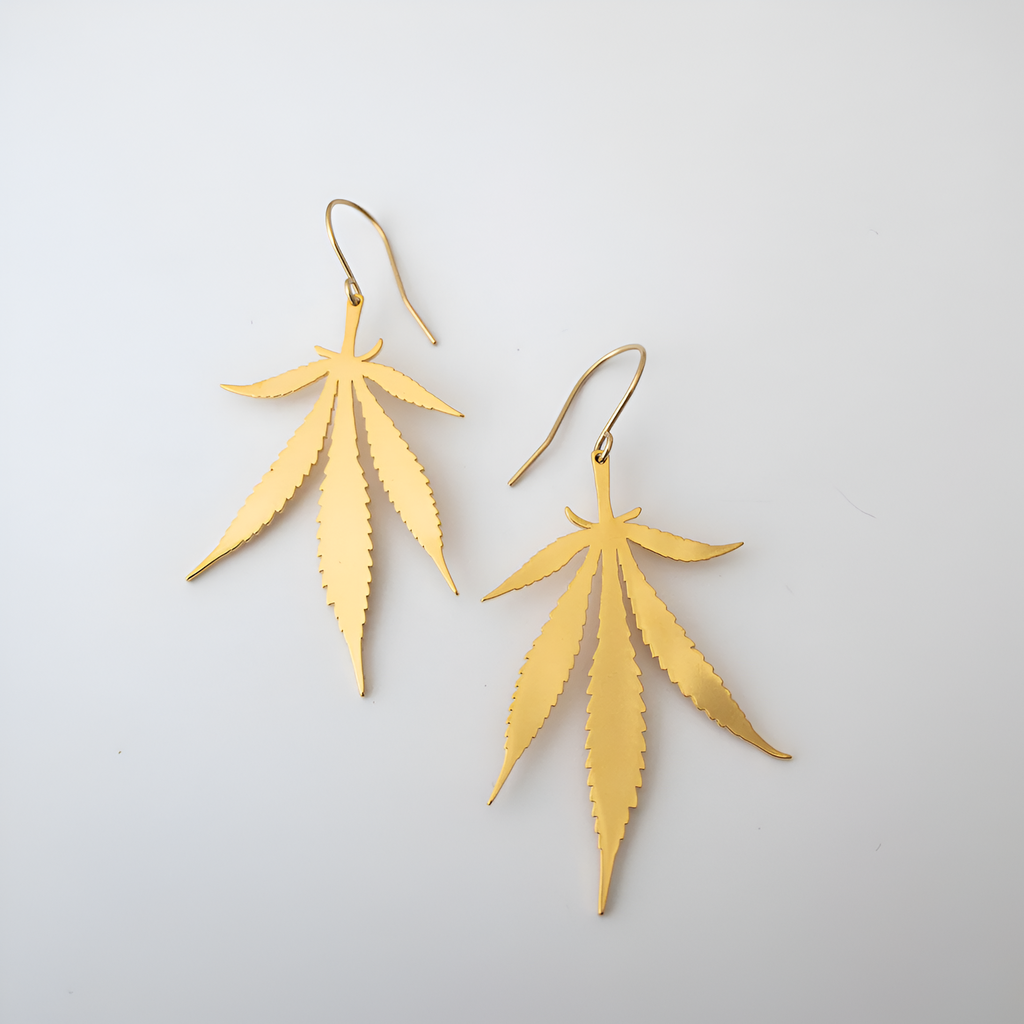 Cannabis Leaf Gold Earrings