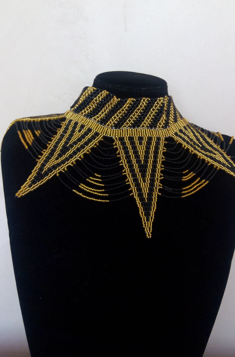 Gold and Black Beaded Necklace
