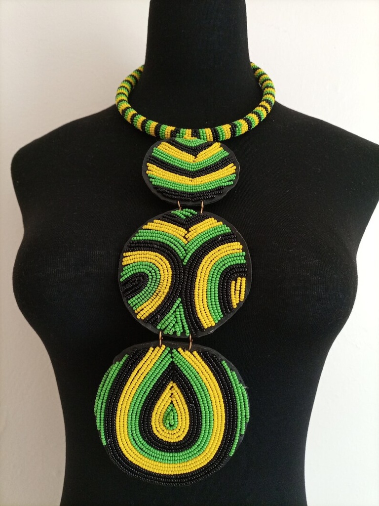 Green/Yellow/Black Beaded Necklace