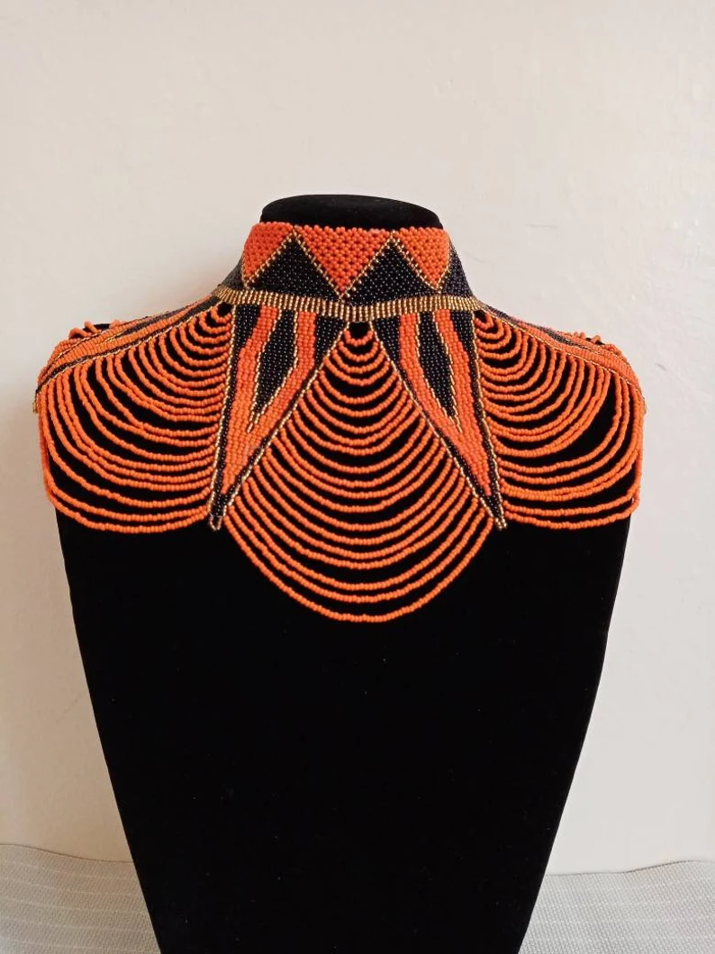 Orange/Black/Gold Beaded Choker