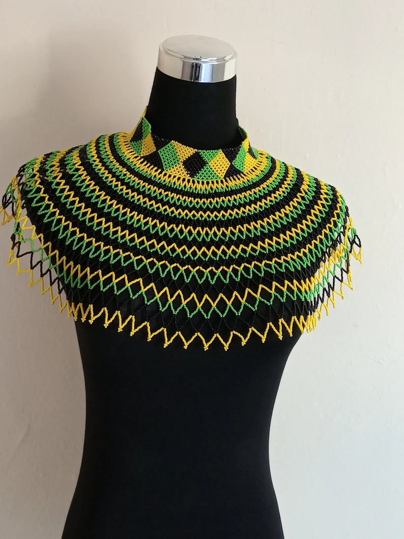 Black/Green/Yellow Beaded Choker