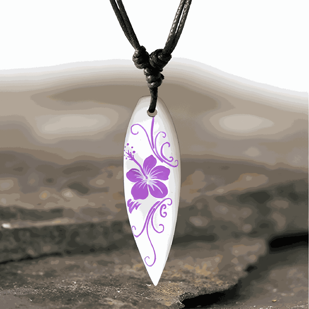 Purple Hibiscus Surfboard Necklace