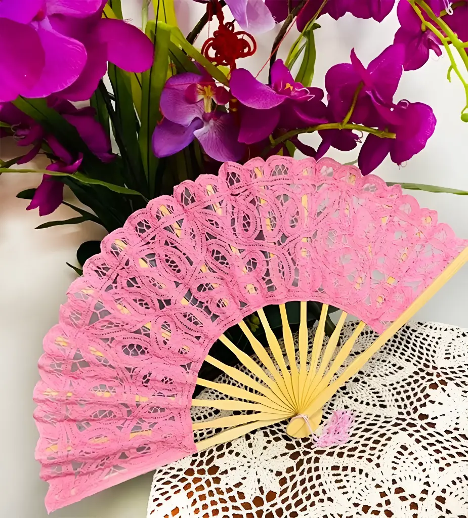 Lace Hand Fan Blush Pink