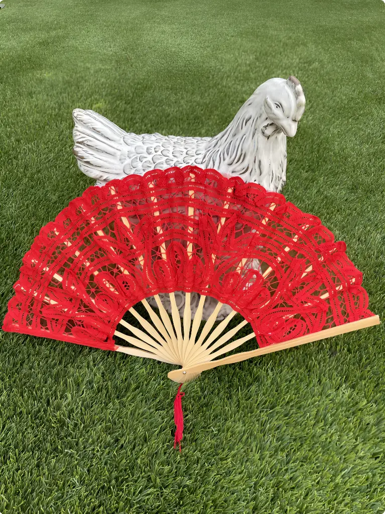 Lace Hand Fan Red Cherry