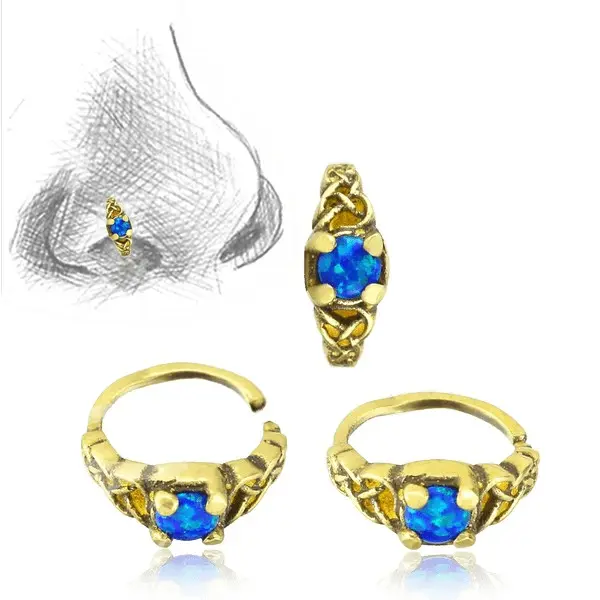 Brass And Blue Opal Nose Ring