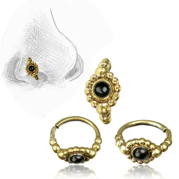 Brass And Onyx Nose Ring