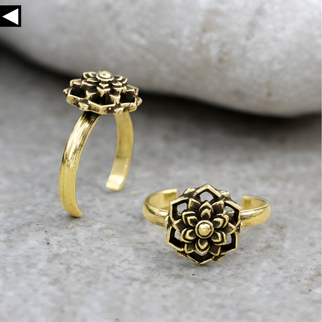 Flower Mandala 3D Toe Ring Brass
