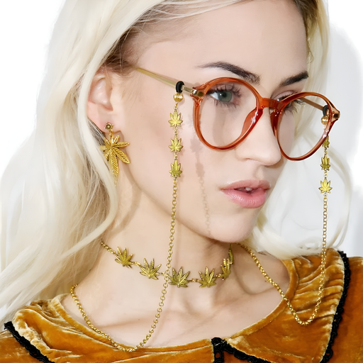 Gold Cannabis Leaf Glasses Chain
