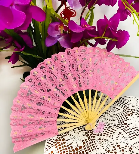 Lace Hand fan Blush