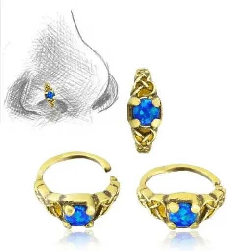 Brass And Blue Opal Nose Ring